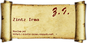 Zintz Irma névjegykártya